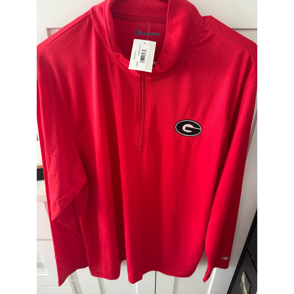 Champion Georgia Bulldogs Mens Red Quarter Zip Pullover Large‎ NWT UGA NCAA